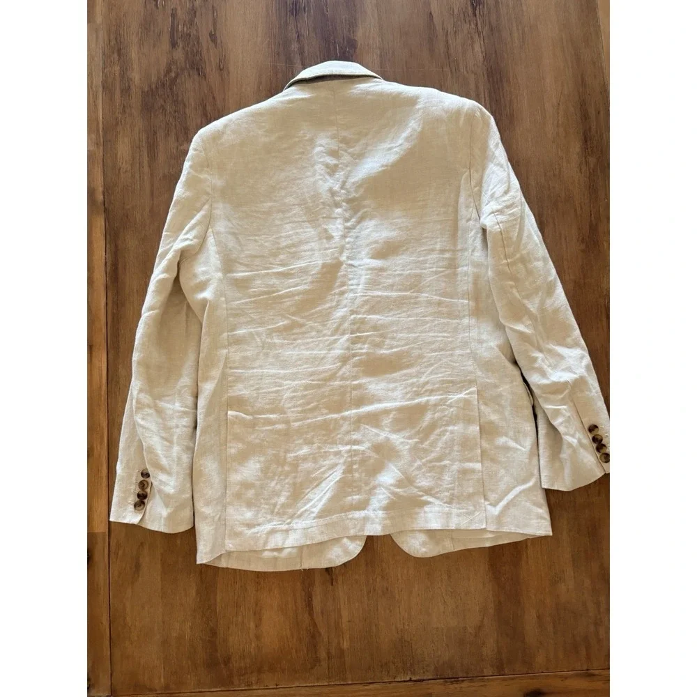 CLUB ROOM Sport Coat Mens Large Beige Tan 100% Linen Two-Button Blazer Jacket - Picture 6 of 7